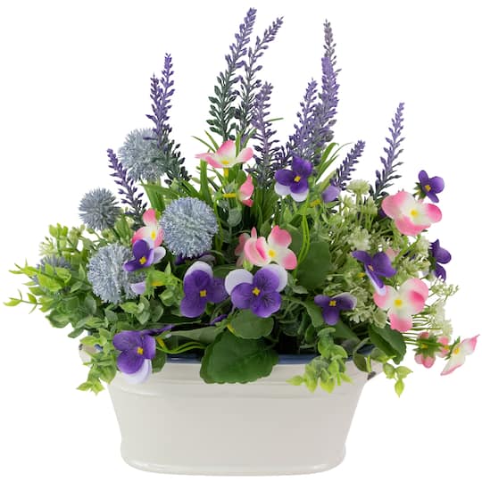 12" Lavender & Mixed Spring Floral in Weathered Ceramic Pot By Northlight in Purple | Michaels®